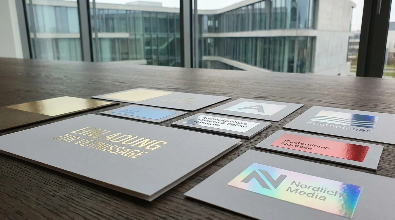 Metallic-Folien und Sleeking-Muster – Druckveredelung Lübeck