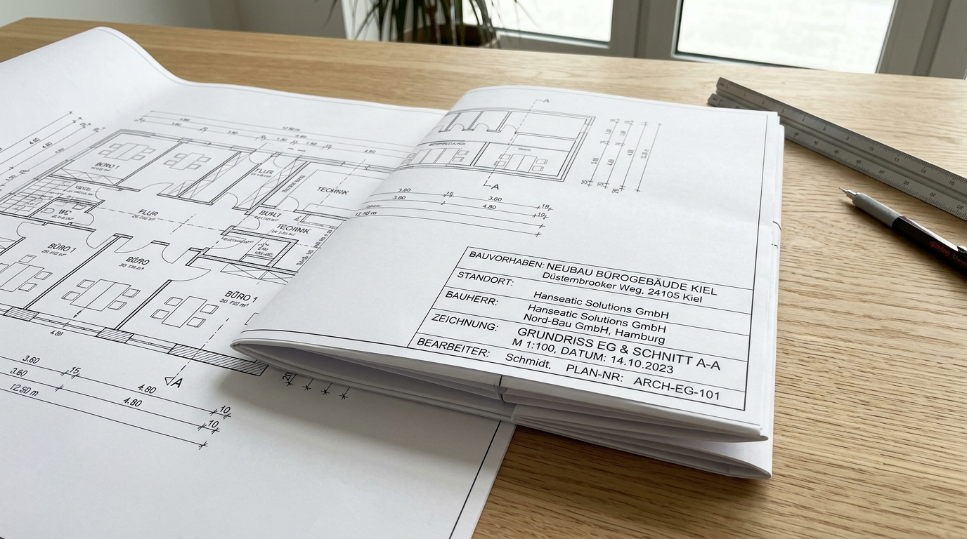 Technische Zeichnung nach DIN 824 gefaltet