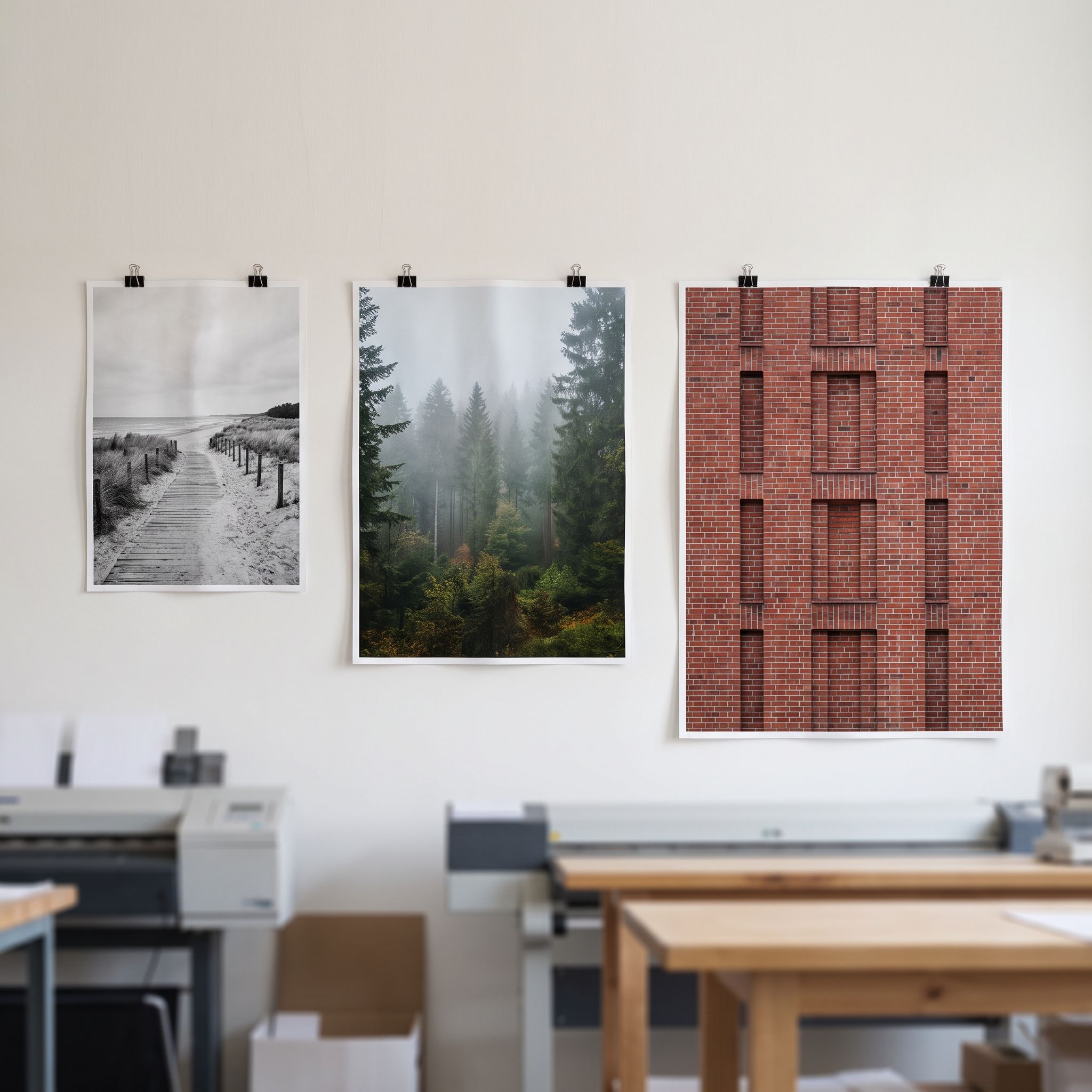 Papierposter in DIN A3, A2 und A1 im Größenvergleich (KI-generierte Darstellung)