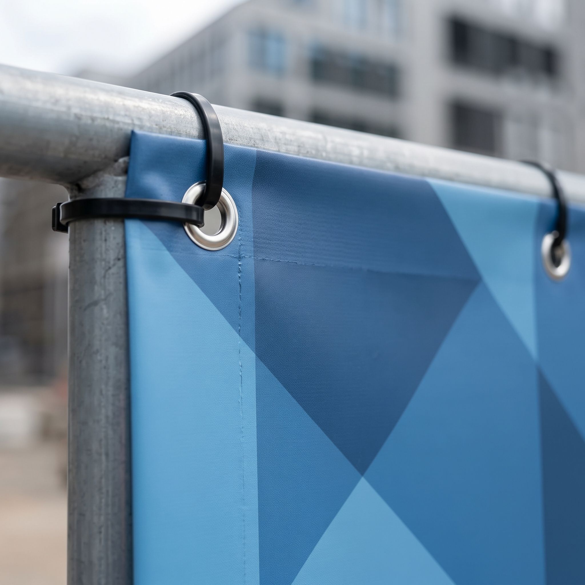 Detail: umsäumter Rand mit Metallöse, PVC-Plane 510 g (KI-generierte Darstellung)